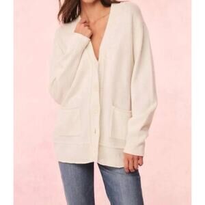 NWT Loveshackfancy - Applene Cashmere Cardigan Shell White Cream Bow NEW XS